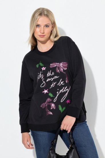 Ulla Popken Sparkling Sequin Bows Christmas Sweatshirt Black - Megztiniai ir džemperiai - Jaukūs džemperiai ir megztiniai