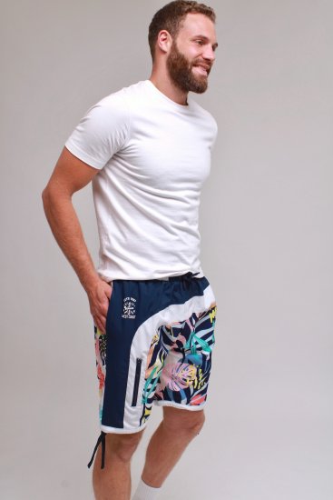 Kam Jeans 3018 Panelled Floral Swimshorts Navy - Maudymosi šortai - Didelio dydžio vyriški maudymosi šortai