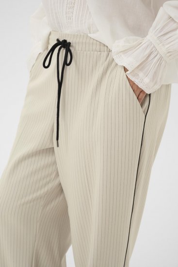 Kaffe Curve Sirana Pants Beige Melange/Black Stripe - Medžiaginės kelnės - 