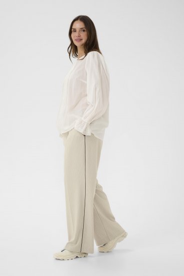 Kaffe Curve Sirana Pants Beige Melange/Black Stripe - Medžiaginės kelnės - 