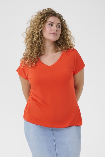 Kaffe Curve Jena V-Neck T-Shirt Grenadine Red - Marškinėliai - 