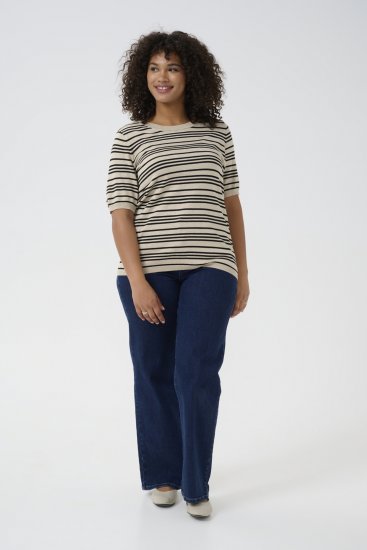 Kaffe Curve Lizzy Dryžuotas megztinis Smėlio/Juoda dryžuota - Spausdinti marškinėliai moterims - 