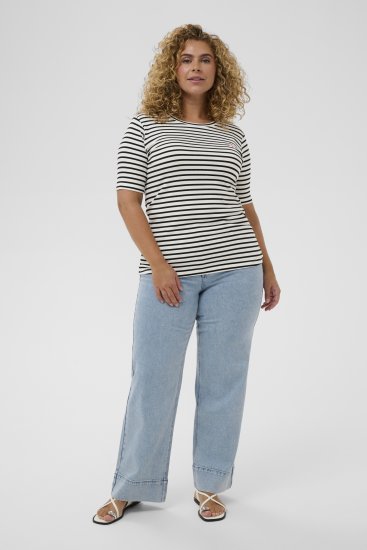 Kaffe Curve Lia Flower T-Shirt Chalk/Deep Black - Marškinėliai - 