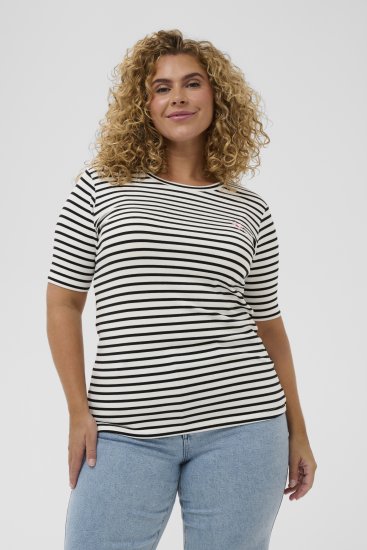 Kaffe Curve Lia Flower T-Shirt Chalk/Deep Black - Marškinėliai - 