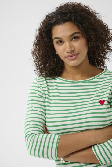 Kaffe Curve Lia Boatneck 3/4 T-Shirt Chalk/Bright Green - Marškinėliai ir palaidinės - 