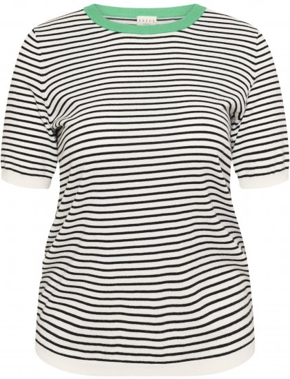 Kaffe Curve Lizzy Knit T-Shirt Chalk/Black Fine Stripe - Marškinėliai - 