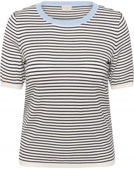 Kaffe Curve Lizzy Knit T-Shirt Chalk/Midnight Fine Stripe - Marškinėliai - 