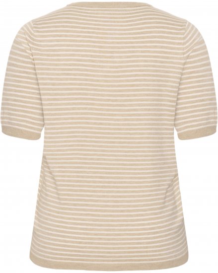 Kaffe Curve Lizzy Knit T-Shirt Feather Melange/Chalk Fine Stripe - Marškinėliai - 