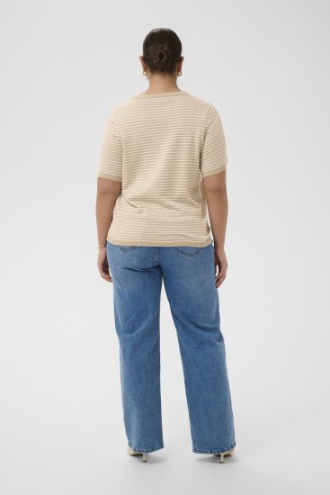 Kaffe Curve Lizzy Knit T-Shirt Feather Melange/Chalk Fine Stripe - Marškinėliai - 