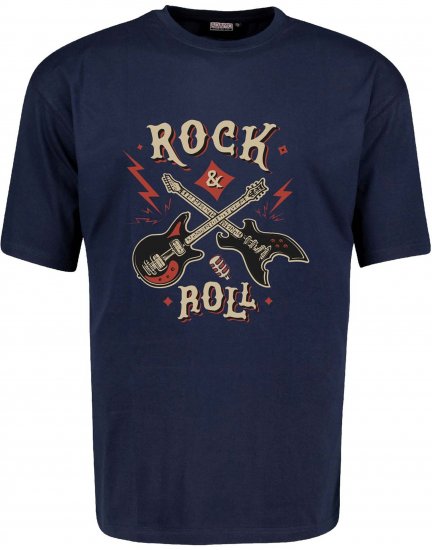 Adamo Rock and Roll Comfort Fit T-Shirt Navy - Didelių vyrų marškinėliai su spaudiniais - Didelių vyrų marškinėliai su spaudiniais