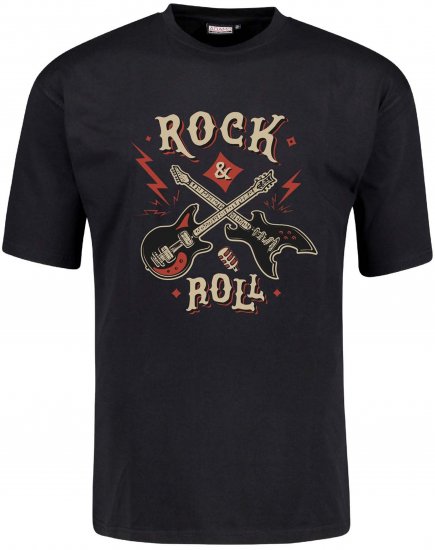 Adamo Rock and Roll Comfort Fit T-Shirt Black - Didelių vyrų marškinėliai su spaudiniais - Didelių vyrų marškinėliai su spaudiniais