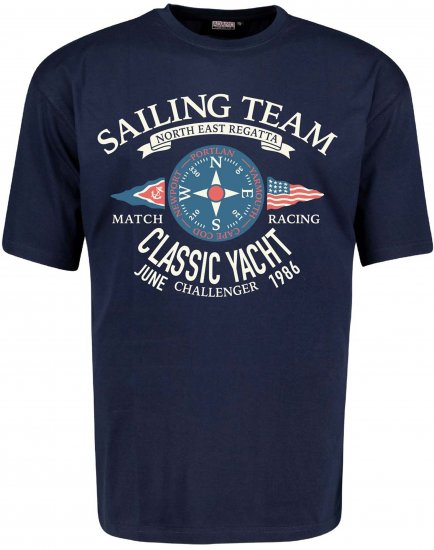 Adamo Sailing Comfort Fit T-Shirt Navy - Didelių vyrų marškinėliai su spaudiniais - Didelių vyrų marškinėliai su spaudiniais