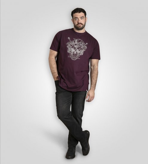 D555 Grimsby Rock n' Roll Skull Printed T-Shirt Burgundy - Didelių vyrų marškinėliai su spaudiniais - Didelių vyrų marškinėliai su spaudiniais