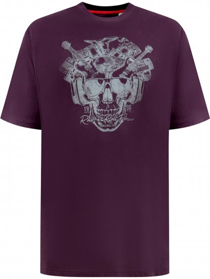 D555 Grimsby Rock n' Roll Skull Printed T-Shirt Burgundy - Didelių vyrų marškinėliai su spaudiniais - Didelių vyrų marškinėliai su spaudiniais