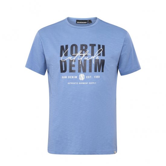 North Latitude Denim Printed Logo T-Shirt Dusty Blue - Marškinėliai - Marškinėliai - 2XL-14XL