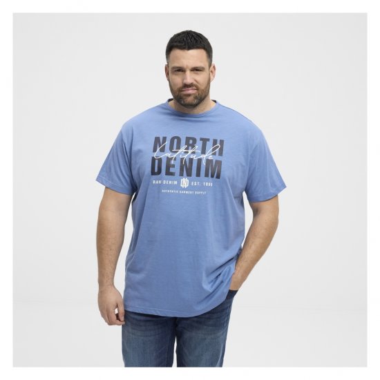 North Latitude Denim Printed Logo T-Shirt Dusty Blue - Marškinėliai - Marškinėliai - 2XL-14XL