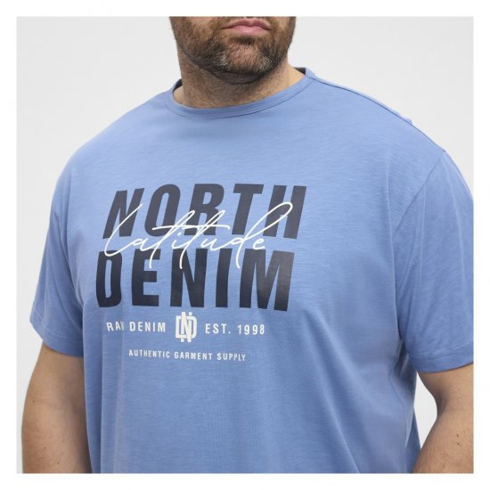North Latitude Denim Printed Logo T-Shirt Dusty Blue - Marškinėliai - Marškinėliai - 2XL-14XL