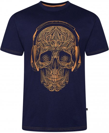 Kam Jeans 5795 Skull Printed T-Shirt Navy - Didelių vyrų marškinėliai su spaudiniais - Didelių vyrų marškinėliai su spaudiniais