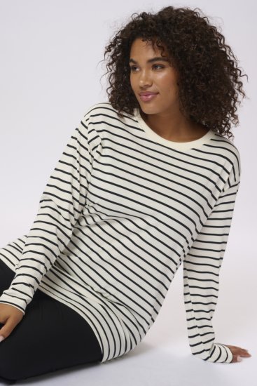 Kaffe Curve Winni Ilgomis rankovėmis Marškinėliai Antikinė balta/Juoda juosta - Marškinėliai - 