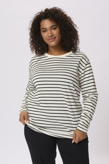 Kaffe Curve Winni Ilgomis rankovėmis Marškinėliai Antikinė balta/Juoda juosta - Marškinėliai - 