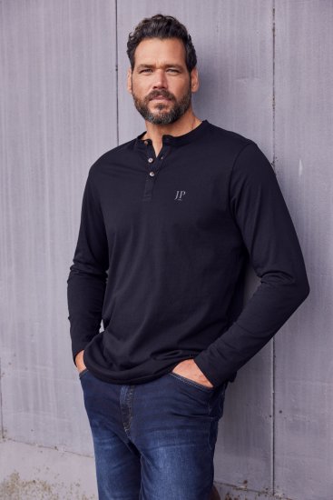 JP1880 Henley T-Shirt Long Sleeve Black TALL - VYRIŠKI DRABUŽIAI MT-6XLT - Drabužiai aukštiems vyrams