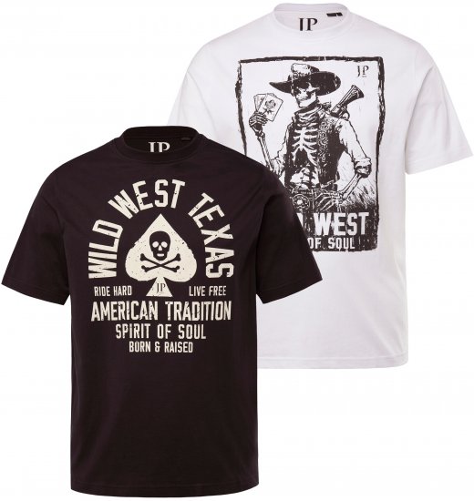 JP1880 T-Shirt 2-Pack Wild West Black And White - Marškinėliai - Marškinėliai - 2XL-14XL