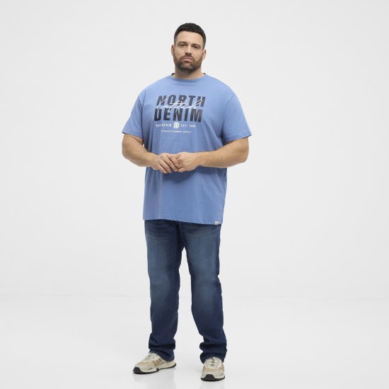 North Latitude Denim Printed Logo T-Shirt Dusty Blue TALL - TALL marškinėliai - Marškinėliai Aukštiems Vyrams