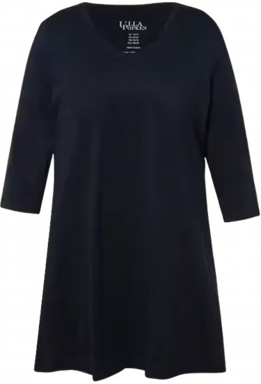 Ulla Popken V-Neck Swing A-line Hem Cotton Knit Tunic Navy - Marškinėliai - 
