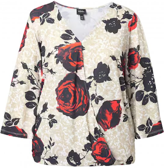 Ulla Popken Rose Print Faux Wrap Top Off-White - Marškinėliai - 
