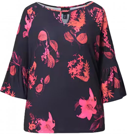 Ulla Popken Botanical Print Cold Shoulder Top Black - Marškinėliai - 