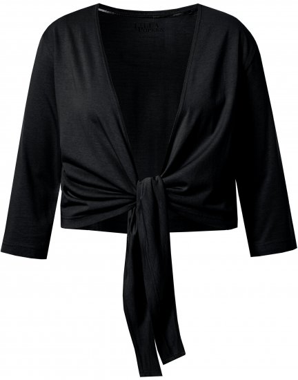 Ulla Popken Versatile Surplice Wrap Tie Hem Bolero Top Black - Marškinėliai - 