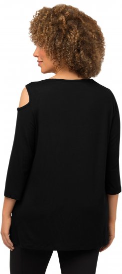 Ulla Popken Asymmetric Petal Cutouts A-line Fit Stretch Knit Top Black - Marškinėliai - 