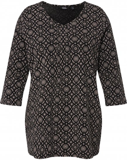 Ulla Popken 3/4 Sleeve Geometric Graphic Tee Black - Marškinėliai - 