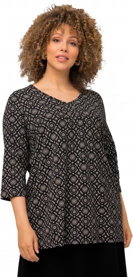 Ulla Popken 3/4 Sleeve Geometric Graphic Tee Black - Marškinėliai - 