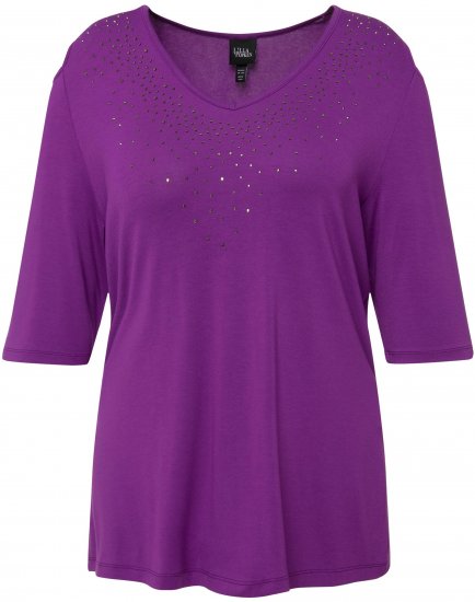 Ulla Popken Rhinestone Detail 3/4 Sleeve Tee Blackberry - Spausdinti marškinėliai moterims - 