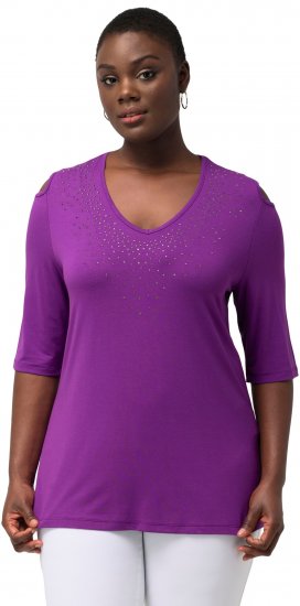 Ulla Popken Rhinestone Detail 3/4 Sleeve Tee Blackberry - Spausdinti marškinėliai moterims - 
