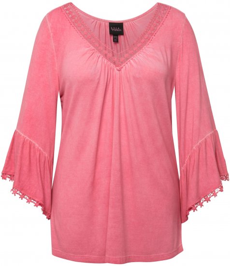 Ulla Popken Trumpet Sleeve Cold Dyed Tee Dark Pink - Spausdinti marškinėliai moterims - 