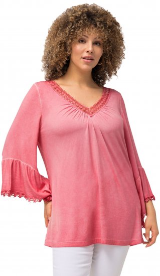 Ulla Popken Trumpet Sleeve Cold Dyed Tee Dark Pink - Spausdinti marškinėliai moterims - 