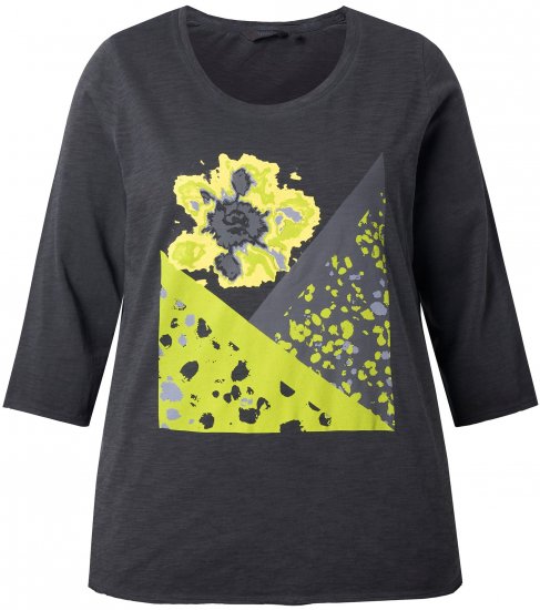 Ulla Popken Graphic Patch Print 3/4 Sleeve T-Shirt Black - Marškinėliai - 