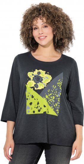 Ulla Popken Graphic Patch Print 3/4 Sleeve T-Shirt Black - Marškinėliai - 