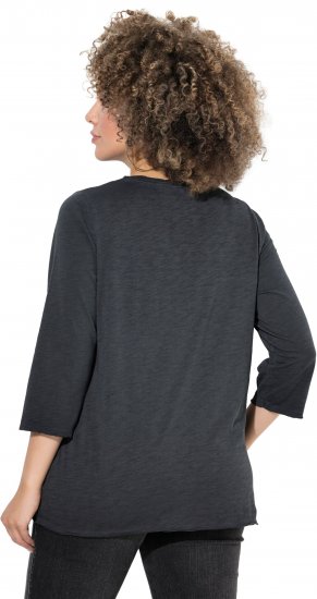 Ulla Popken Graphic Patch Print 3/4 Sleeve T-Shirt Black - Marškinėliai - 
