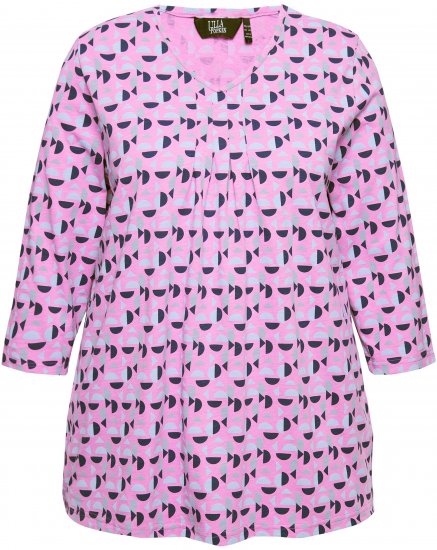 Ulla Popken Geometric Pattern 3/4 Sleeve Tee Amethyst - Spausdinti marškinėliai moterims - 