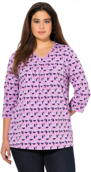 Ulla Popken Geometric Pattern 3/4 Sleeve Tee Amethyst - Spausdinti marškinėliai moterims - 