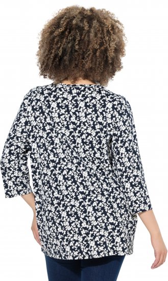 Ulla Popken Floral 3/4 Sleeve V-Neck A-Line Tee Navy - Marškinėliai - 