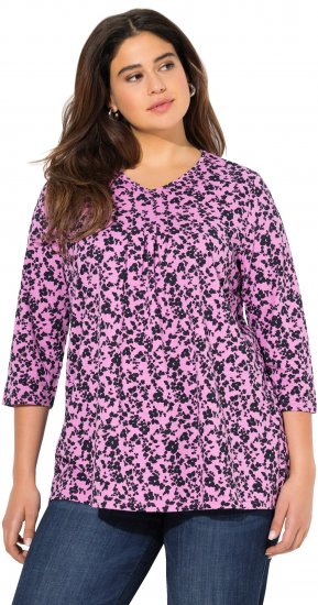 Ulla Popken Floral 3/4 Sleeve V-Neck A-Line Tee Amethyst - Marškinėliai - 