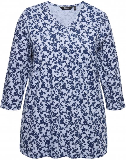 Ulla Popken Floral 3/4 Sleeve V-Neck A-Line Tee Blue - Marškinėliai - 