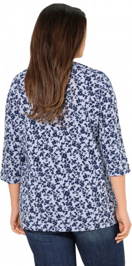 Ulla Popken Floral 3/4 Sleeve V-Neck A-Line Tee Blue - Marškinėliai - 
