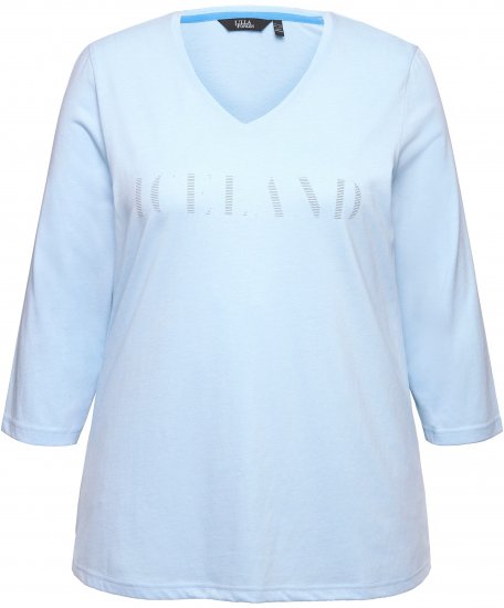 Ulla Popken Country Lettered 3/4 Sleeve Tee Soft Light Blue - Spausdinti marškinėliai moterims - 