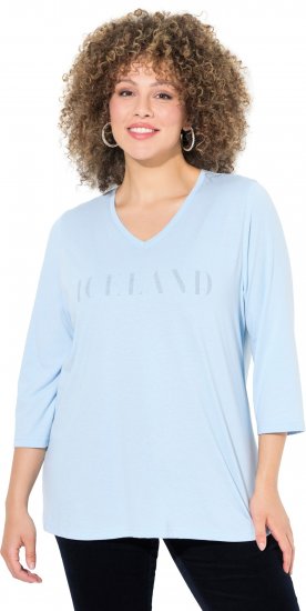 Ulla Popken Country Lettered 3/4 Sleeve Tee Soft Light Blue - Spausdinti marškinėliai moterims - 