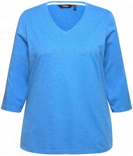 Ulla Popken Country Lettered 3/4 Sleeve Tee Teal Blue - Spausdinti marškinėliai moterims - 